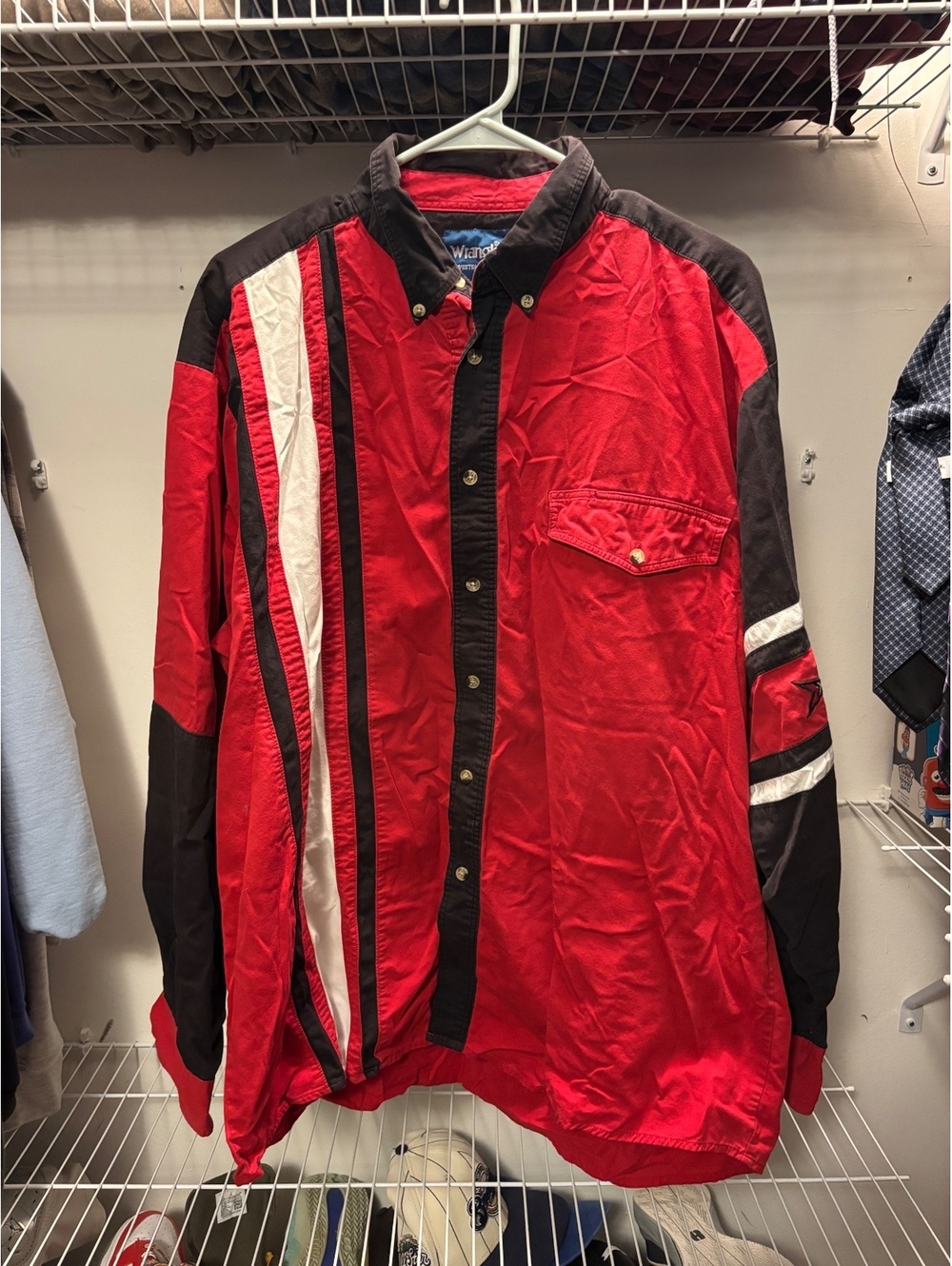 Wrangler Western Button-Up Shirt Red Black with Stripe and X